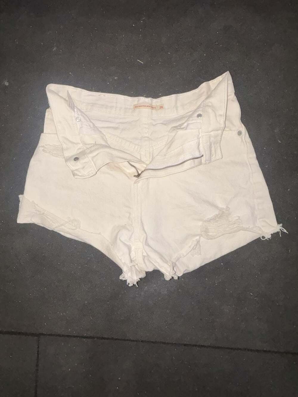 Levi's High Waisted Mom Shorts in White Distressed Denim